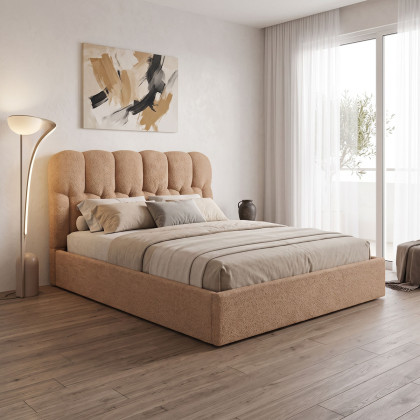 Κρεβάτι διπλό Sectra  με αποθηκευτικό χώρο terracotta μπουκλέ ύφασμα 160x200εκ