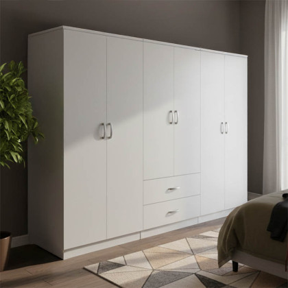 Ντουλάπα εξάφυλλη Athos I  λευκή 240x42x180εκ