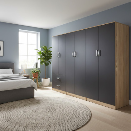 Ντουλάπα εξάφυλλη Athos I  sonoma-ανθρακί 240x42x180εκ
