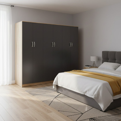 Ντουλάπα εξάφυλλη Athos ΙΙ  sonoma-ανθρακί 240x42x180εκ
