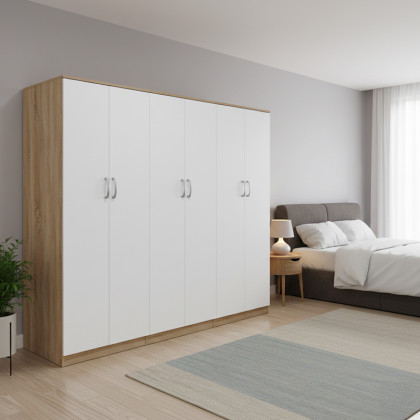 Ντουλάπα εξάφυλλη Athos ΙΙ  sonoma-λευκή 240x42x180εκ