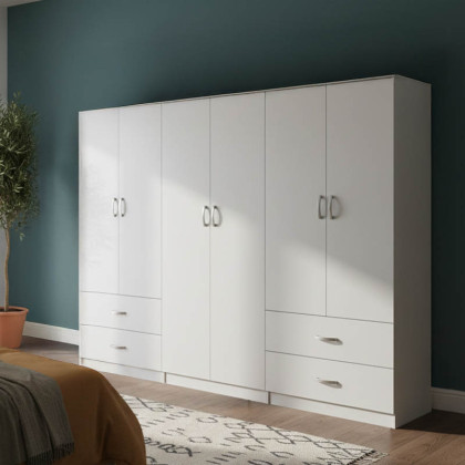 Ντουλάπα εξάφυλλη Athos  λευκή 240x42x180εκ