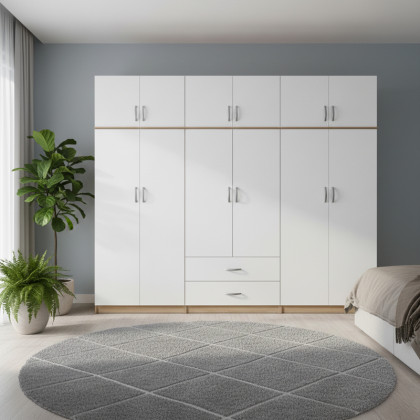 Ντουλάπα εξάφυλλη με πατάρι Athos I  sonoma-λευκή 240x42x240εκ