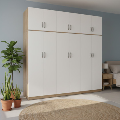 Ντουλάπα εξάφυλλη με πατάρι Athos ΙΙ  sonoma-λευκή 240x42x240εκ