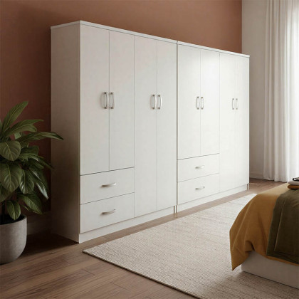 Ντουλάπα οχτάφυλλη Athos  λευκή 241x42x181εκ