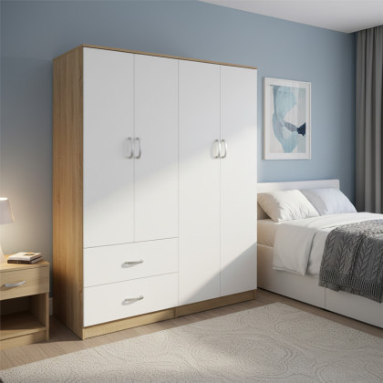 Ντουλάπα τετράφυλλη Athos  sonoma-λευκό 160x42x180εκ