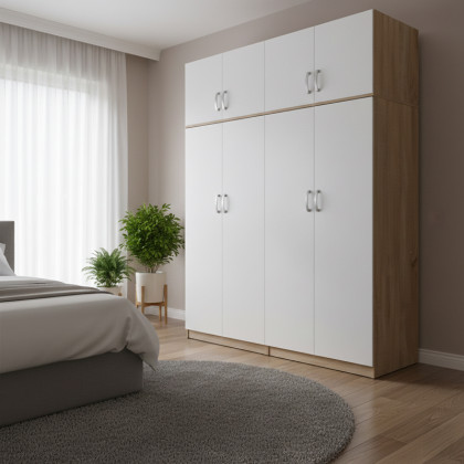 Ντουλάπα τετράφυλλη με πατάρι Athos Ι  sonoma-λευκή 160x42x240εκ