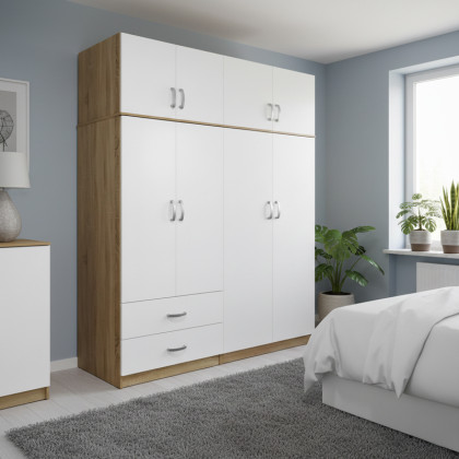 Ντουλάπα τετράφυλλη με πατάρι Athos  sonoma-λευκή 160x42x240εκ