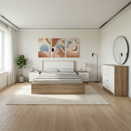 Σετ Κρεβατοκάμαρας Athos Sonoma Λευκό με Κρεβάτι 160x200εκ Σετ 4τεμ