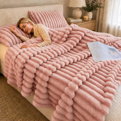 Κουβέρτα faux fur ροζ 200x230εκ.