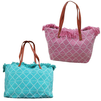 Τσάντα Παραλίας Cotton με Ρόμβους 50x35x14cm SummerTiempo 623139 42-3119