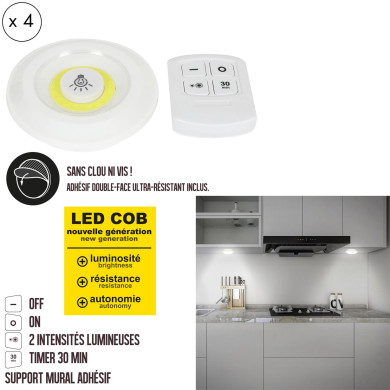 JE CHERCHE UNE IDEE Σετ 4 Αυτοκόλλητα LED Φωτιστικά Ραφιών με Dimmer - Λευκά LT6841