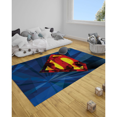 Παιδικό Χαλί Superman Logo Warner Bros σε 2 Διαστάσεις Μπλε
