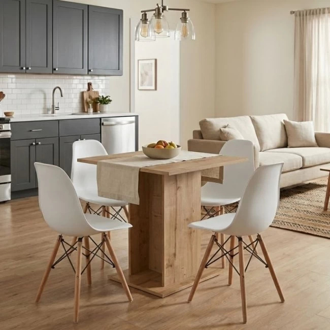 Σετ τραπεζαρία 5τμχ Allos - Nova χρώμα sapphire oak - γκρι 75x75x77εκ.